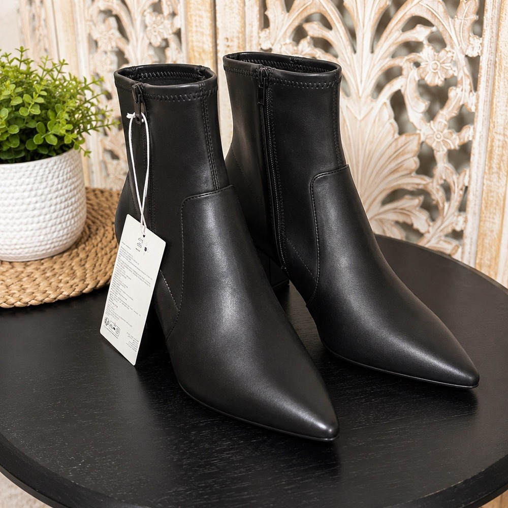 Amazon Essentials Womens Black Pointed Toe Block Heel Ankle Boots 9.5WC C250425